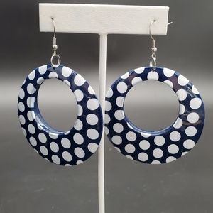 Retro Blue White Polkadot 80s Hoop Earrings